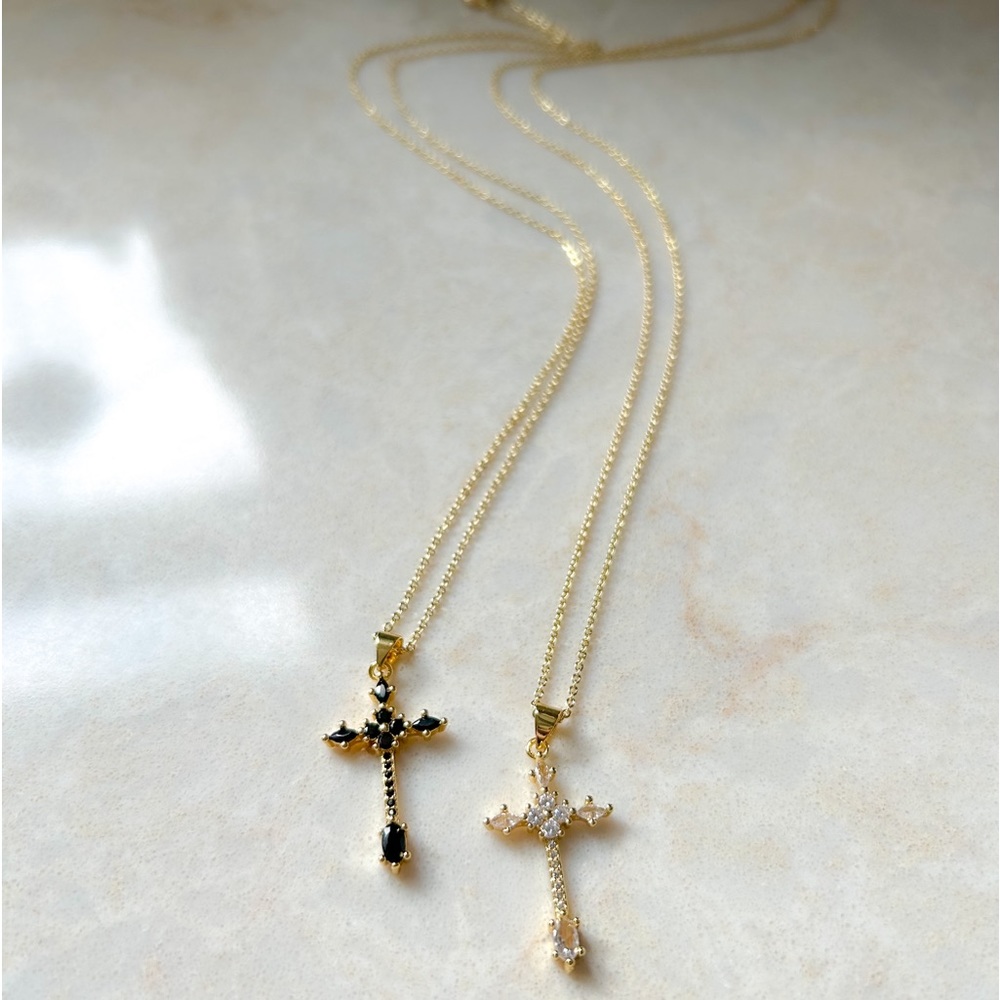 Black CZ Cross Necklace | 14k Gold Filled - Picture 7 of 9